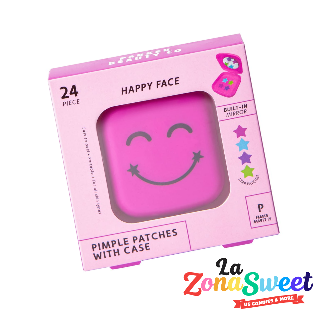 Happy Face Pimple Patches Con Espejito Morado (1pz) | PARKER BEAUTY