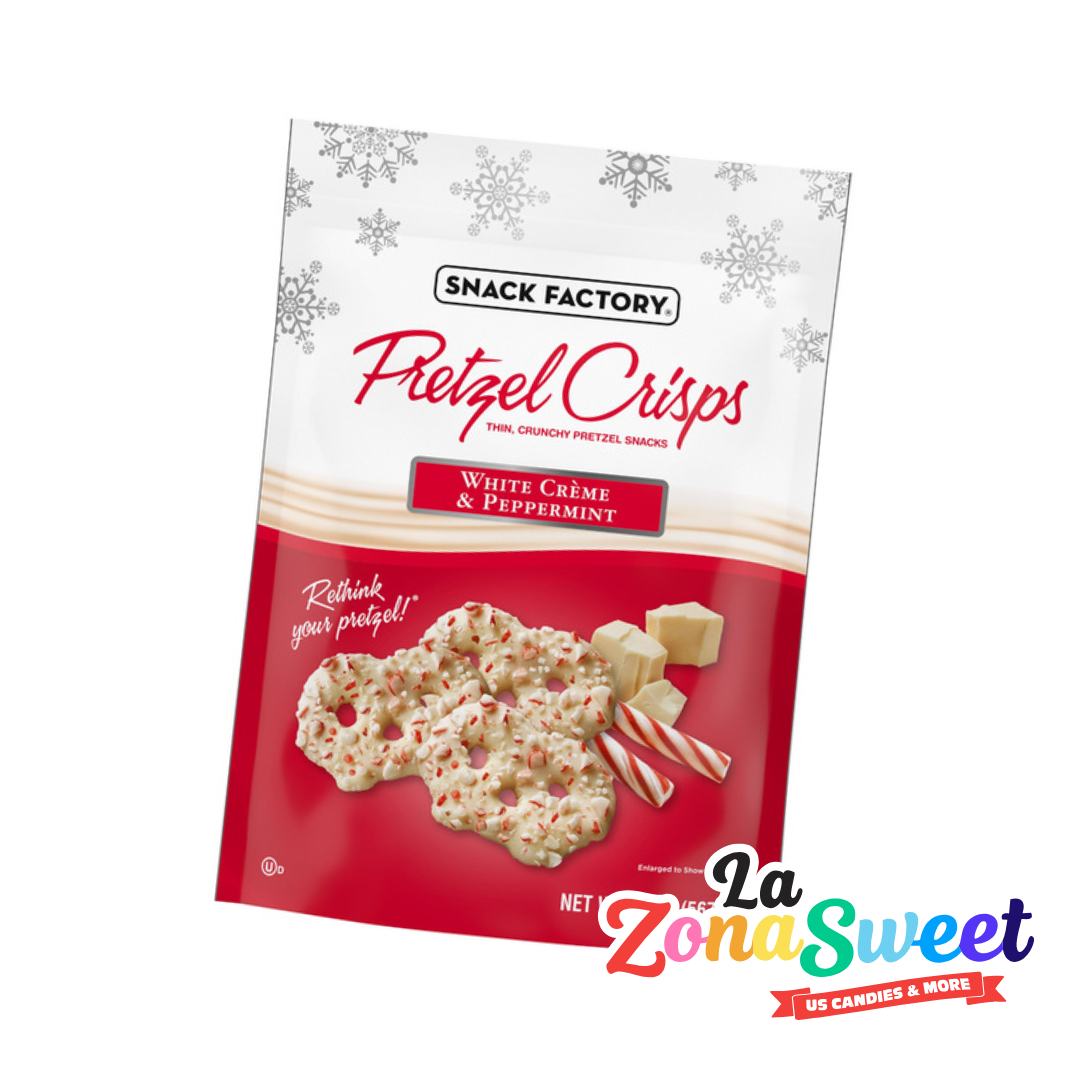 Pretzel Crisp White Creme & Peppermint (Candy Cane) (587gr) | SNACK FACTORY